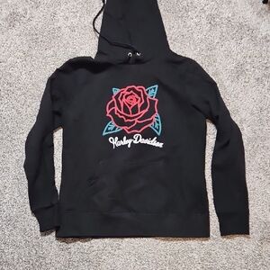 Harley-Davidson Black Hoodie with Red Rose